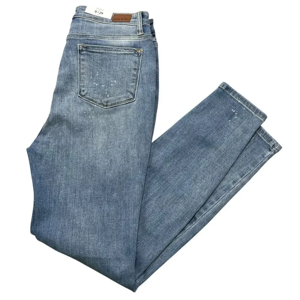 Judy Blue Hi-Rise Medium Wash Skinny Bleach Splash Destroyed Jeans (NWT)‎ - 9/29 - Picture 7 of 9